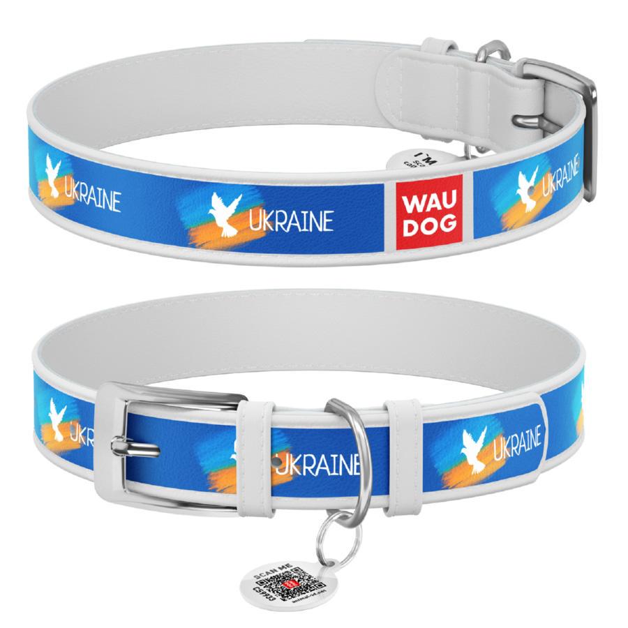 Ошейник для собак кожаный Waudog Design Флаг с QR паспортом XL