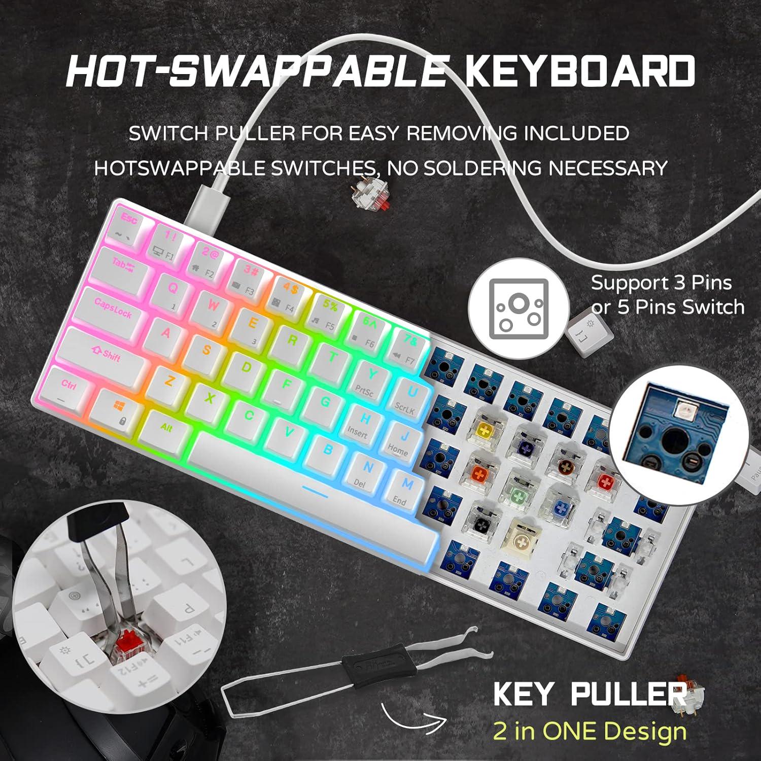 Клавиатура механическая игровая Royal Kludge RK61 RGB подсветка/61 клавиша/раскладка Qwerty Белый - фото 5