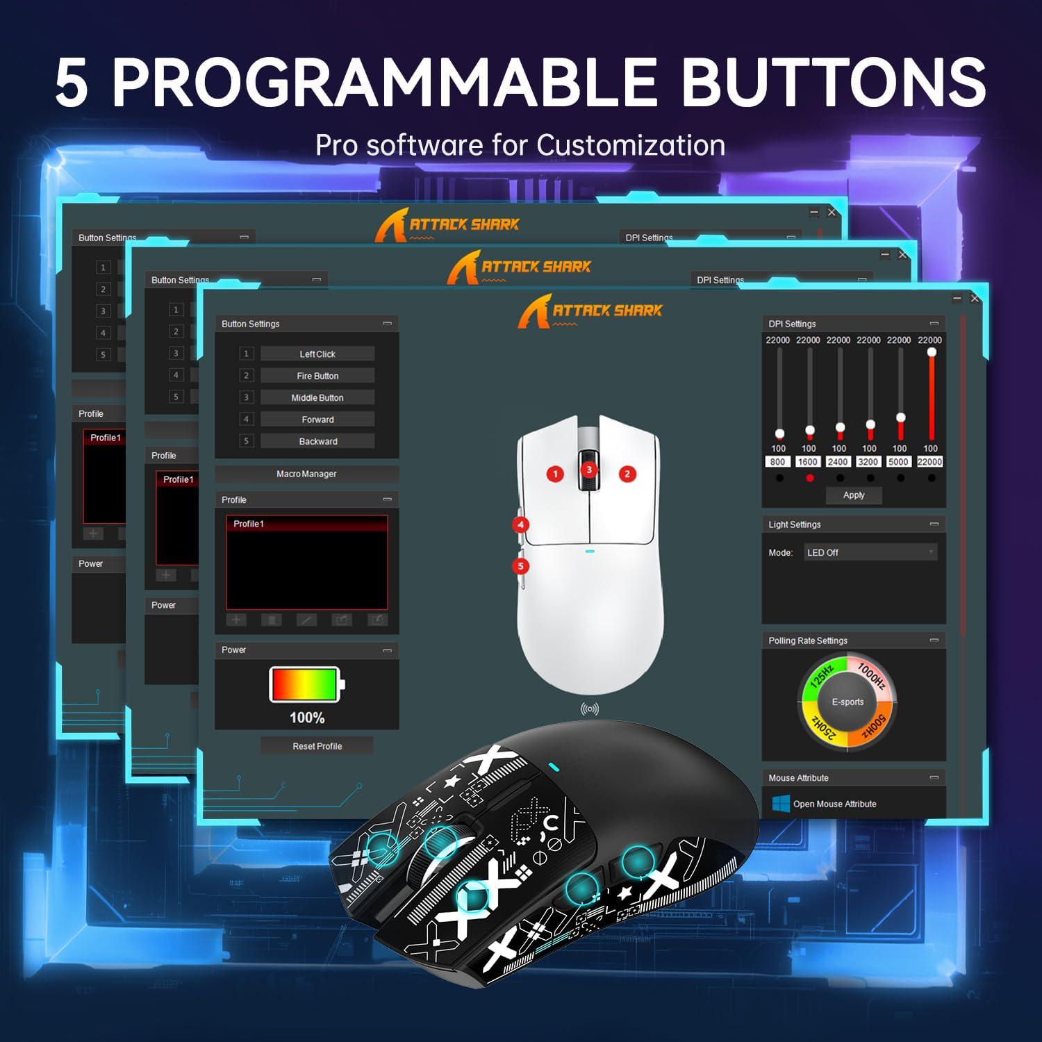 Миша ігрова бездротова attack shark X11 RGB 22K DPI PAW3311 6 кнопок для ПК/Mac Black (2552925126) - фото 6