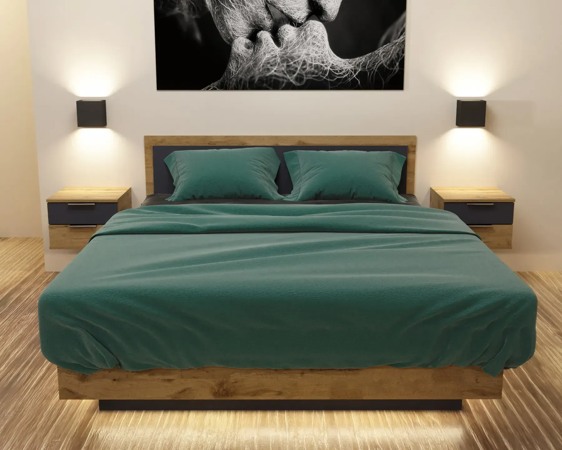 Кровать двуспальная Kontinent Kristal №2 140x200 см Дуб Аппалачи/Антрацит (59219352)