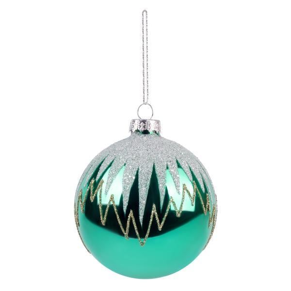 Шар новогодний Novogod’Ko стекло 8 см глянец орнамент Зеленый (973844)