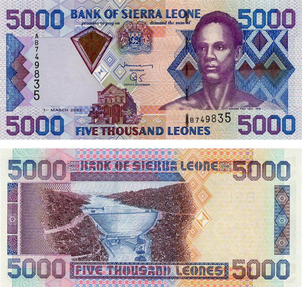 Коллекционная банкнота Сьерра-Леоне 5000 леоне 2003 UNC P27b (Б06245)