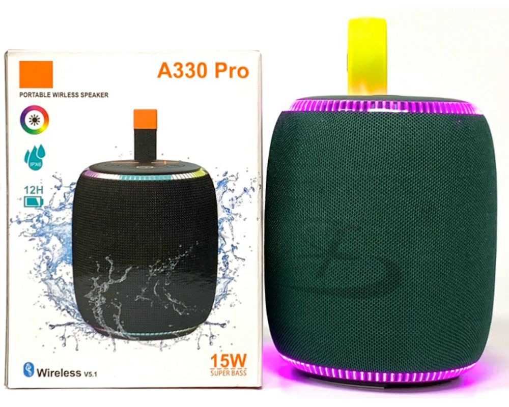 Портативна колонка A330PRO Bluetooth 15 Вт яскраве RGB-підсвічування Зелений (625339)