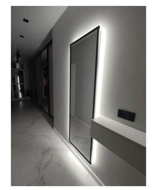 Дзеркало настінне у МДФ рамі з фоновим LED підсвічуванням 160x60 см Чорний (29068624) - фото 9