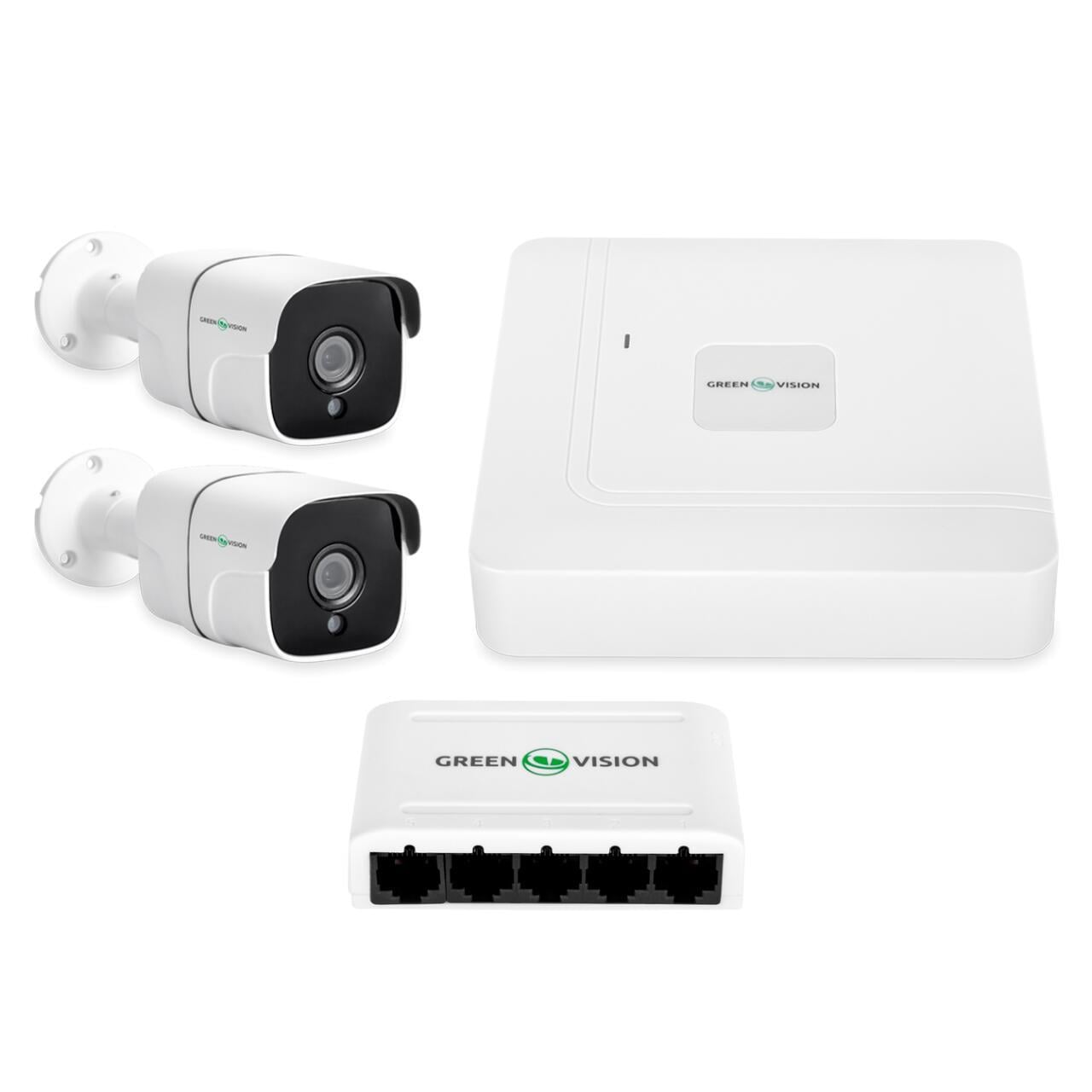 Комплект видеонаблюдения GreenVision GV-IP-K-W68/02 2 камеры 4MP IP NVR Lite внутреннее/внешнее (b15bff69)