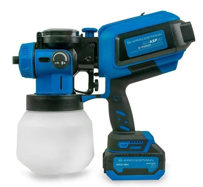 Краскораспылитель KRAISSMANN 503 ASP 20 MP 1,8/2,5/3,0 мм латунные сопла LED-подсветка 1 АКБ-4Аг и ЗП Краскораспылитель KRAISSMANN 503 ASP 20 MP 1,8/2,5/3,0 мм латунные сопла LED-подсветка 1 АКБ-4Аг и ЗП