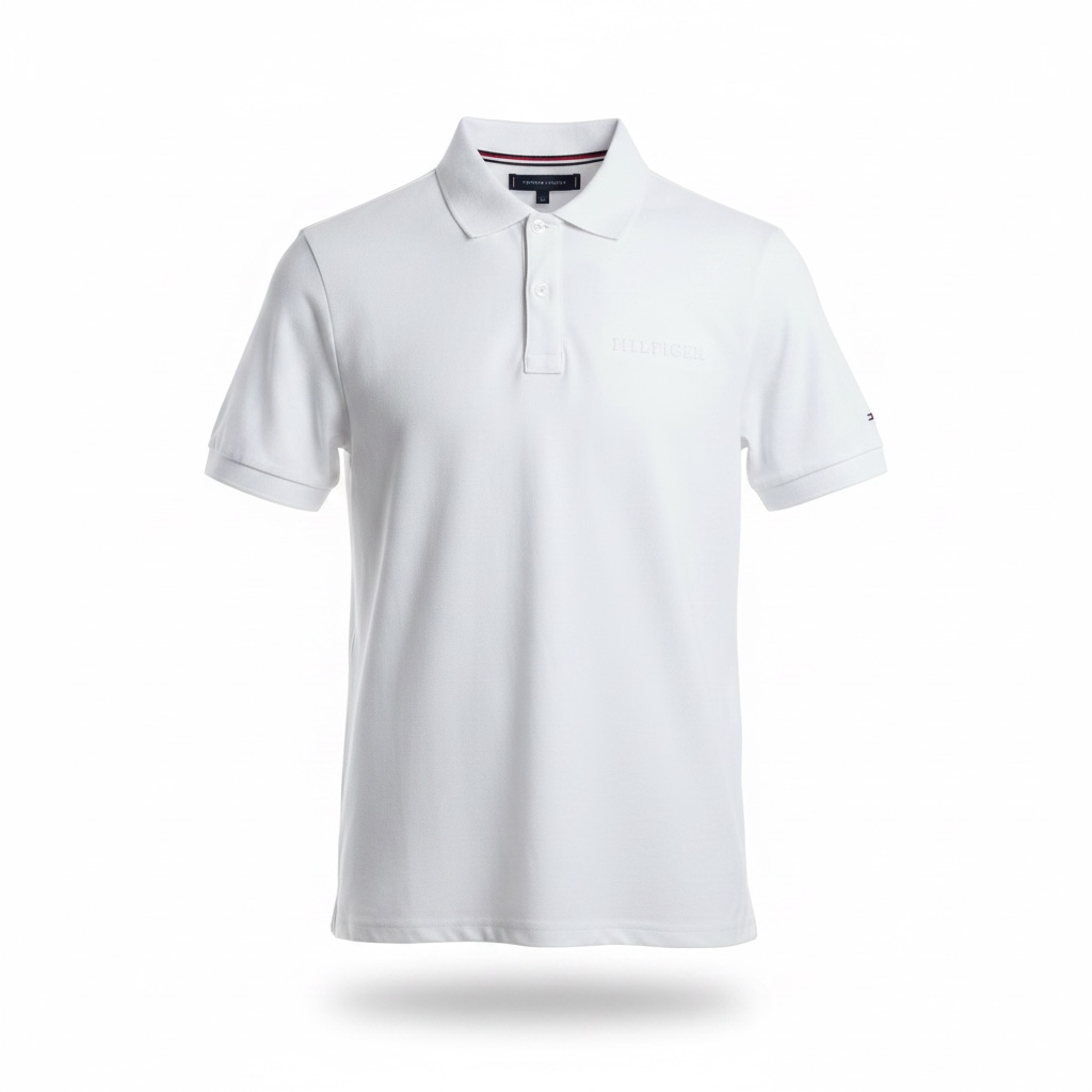 Футболка мужская поло в стиле Tommy Hilfiger с вышитым логотипом Tonal Embroidery Logo L Белый (TH12001.8L)