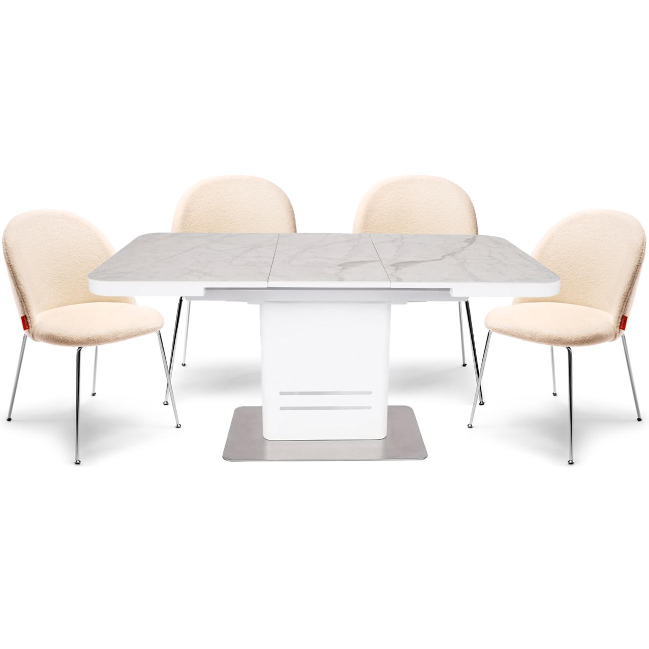 Стол и 4 стула CESARIO/DINO 120 см White pearl (13581_12995)