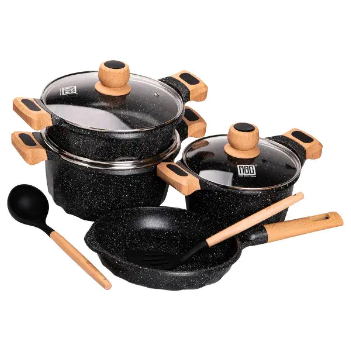 Набор посуды MGC кастрюли с толстодонной алюминиевой лопаткой и половником Черный (5139) - фото 1 Набор посуды MGC кастрюли с толстодонной алюминиевой лопаткой и половником Черный (5139) - фото 1