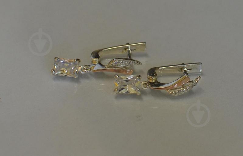 Серьги серебряные Sil с золотыми накладками и фианитами 100s-4 Белый (Sil-1004)