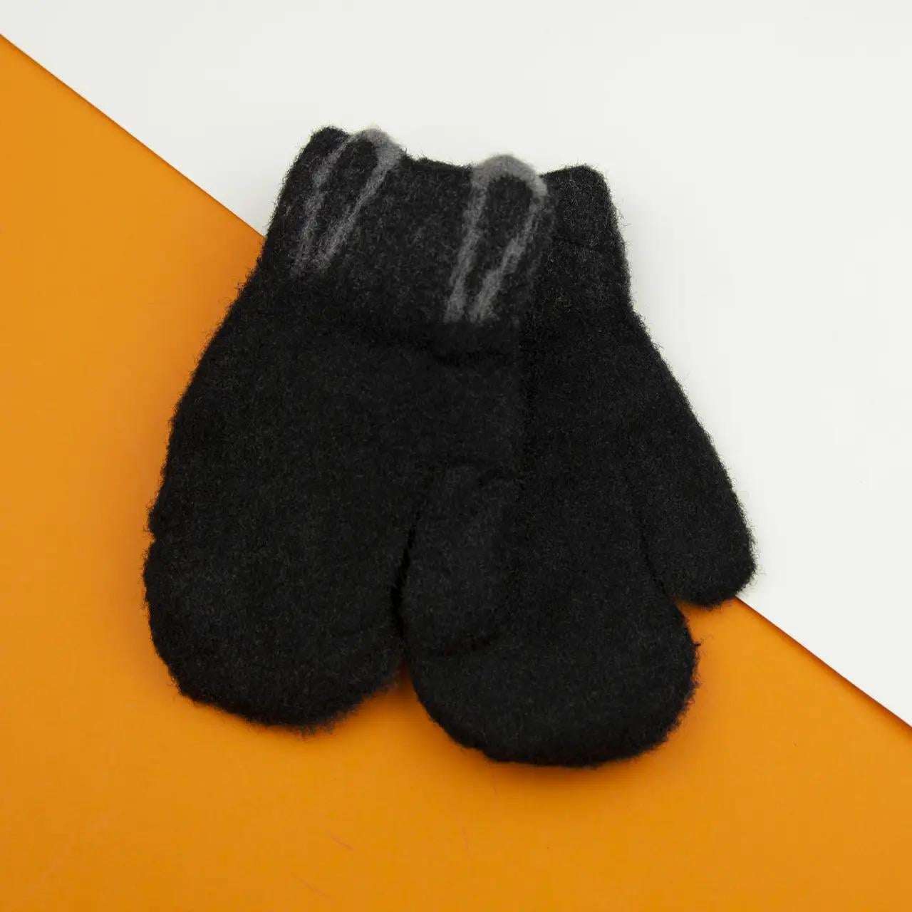 Перчатки для малышей зимние двойные с ушками 4-6 лет р. 14 Черный (22-7-37)