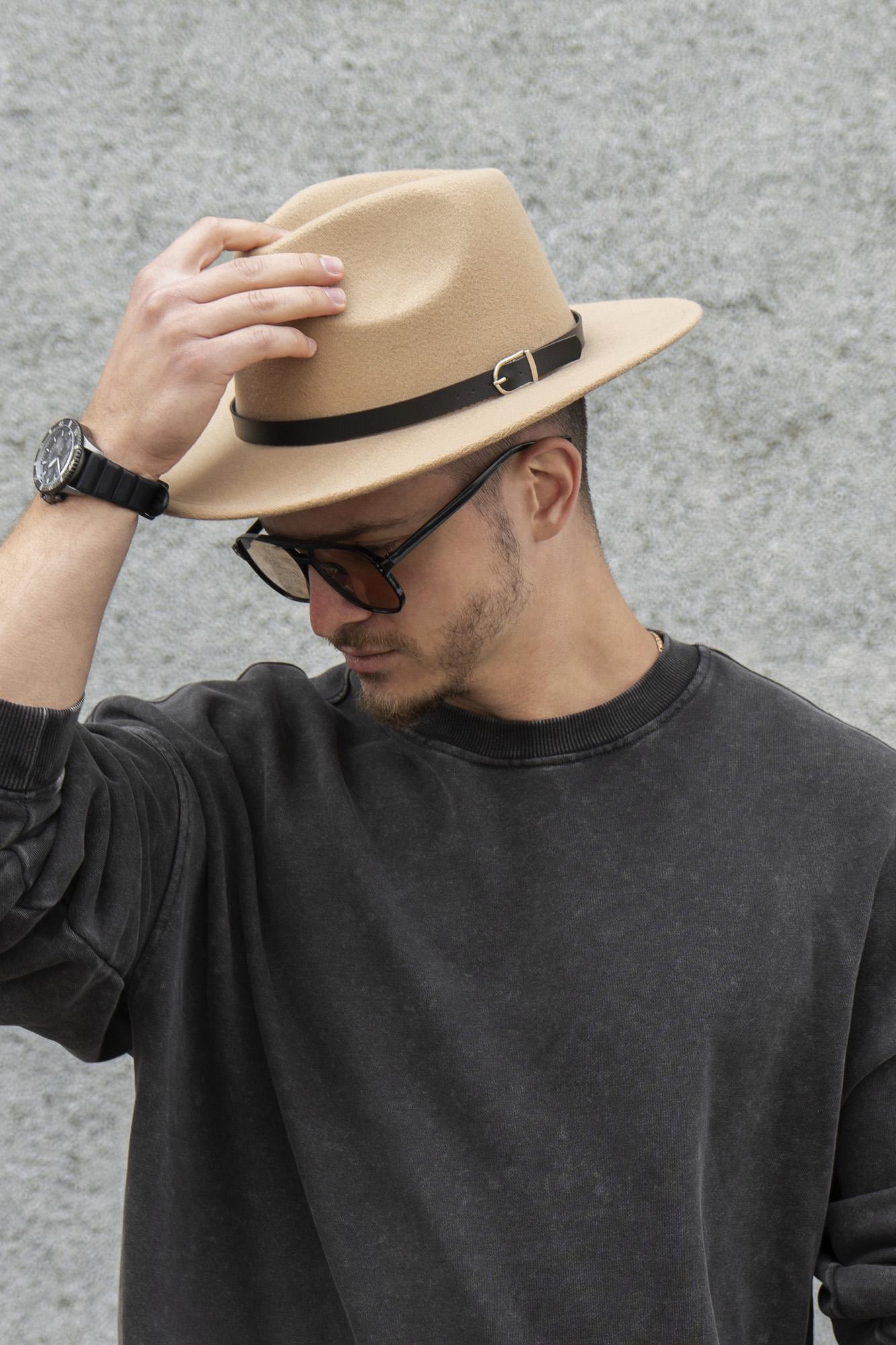 Шляпа мужская Without Fedora с ремешком Beige (8049698)