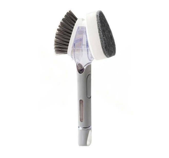 Щетка двухсторонняя UKC Dish Wand Scrub Drush 2в1 с дозатором для мытья посуды Серый (23627500)