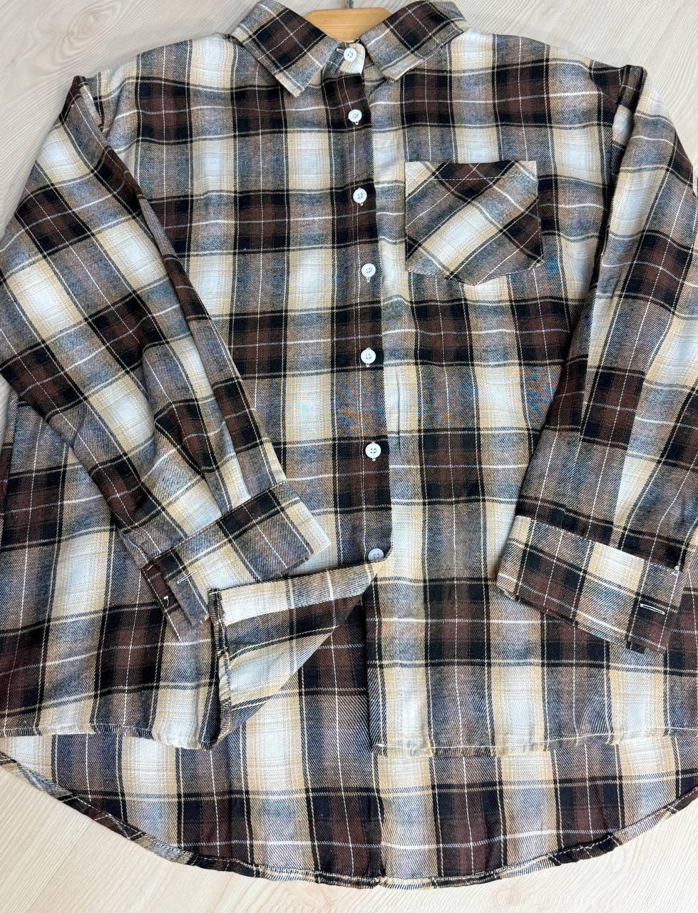 Сорочка жіноча Baoyu 225-1 в клітинку оверсайз фланель OS Темно-коричневий (4760) - фото 8 Сорочка жіноча Baoyu 225-1 в клітинку оверсайз фланель OS Темно-коричневий (4760) - фото 8