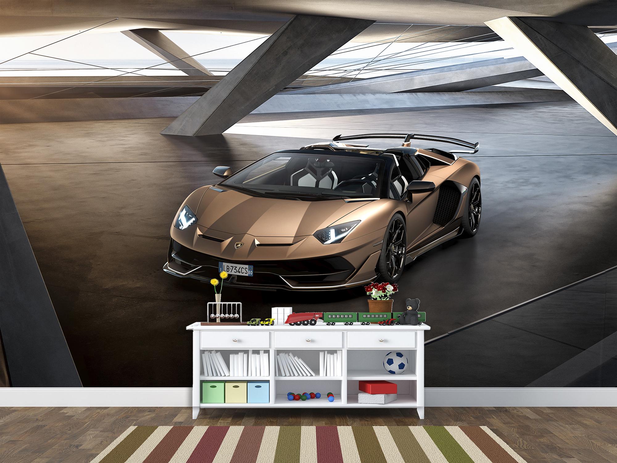 Фотообои флизелиновые 3д Lamborghini Aventador Gold 245х368 см (S5CAR-018/7)