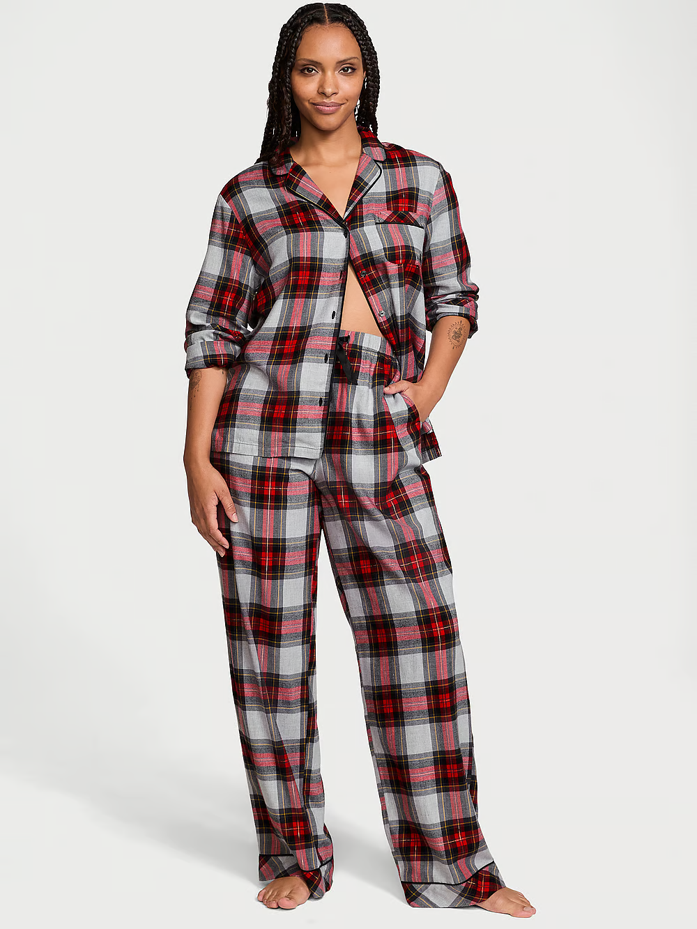 Піжама жіноча Victoria's Secret Flannel Long Pajama Set фланелева у клітинку S Різнокольоровий (21955319)