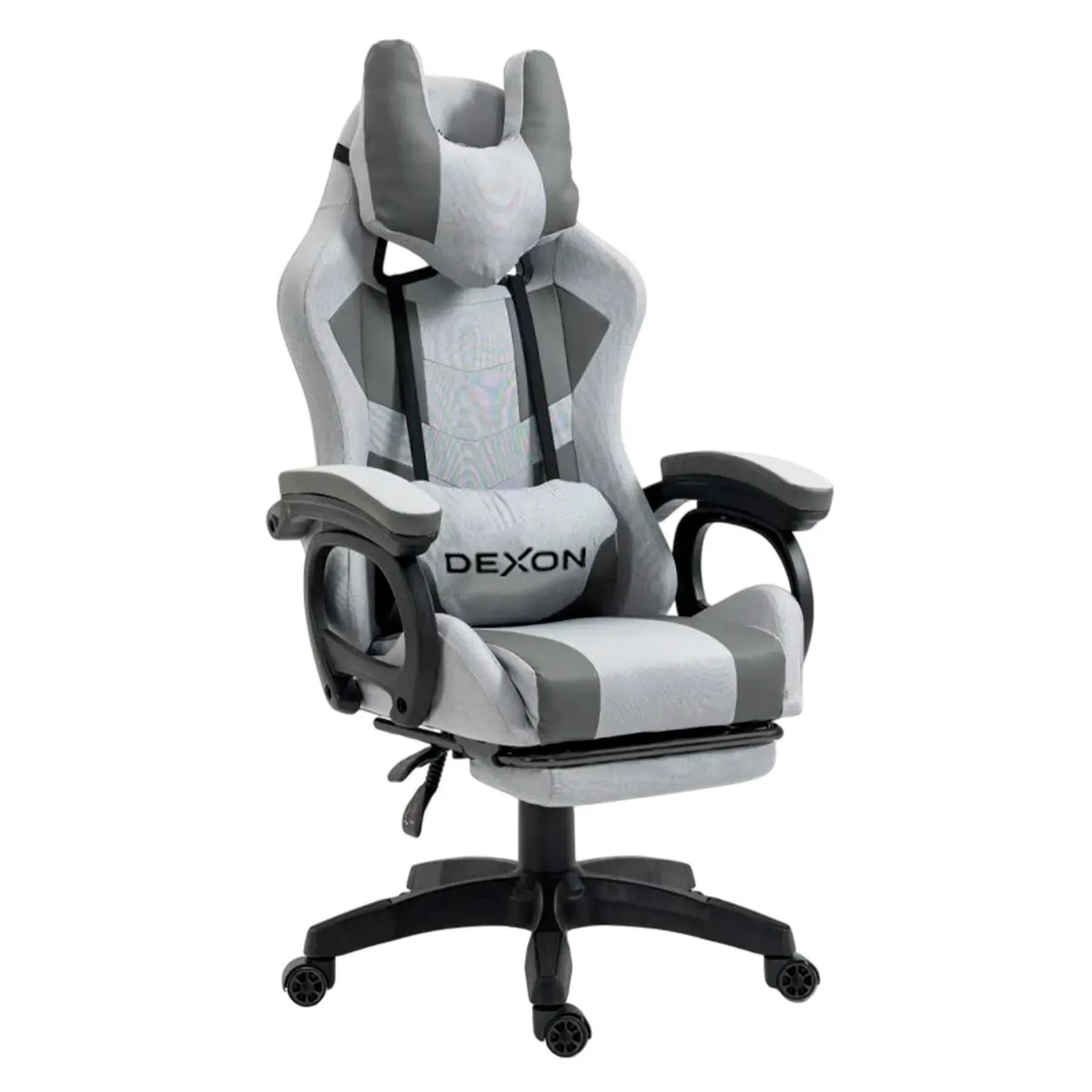 Кресло геймерское с подставкой для ног из экокожи и ткани для ПК Серый (381905)