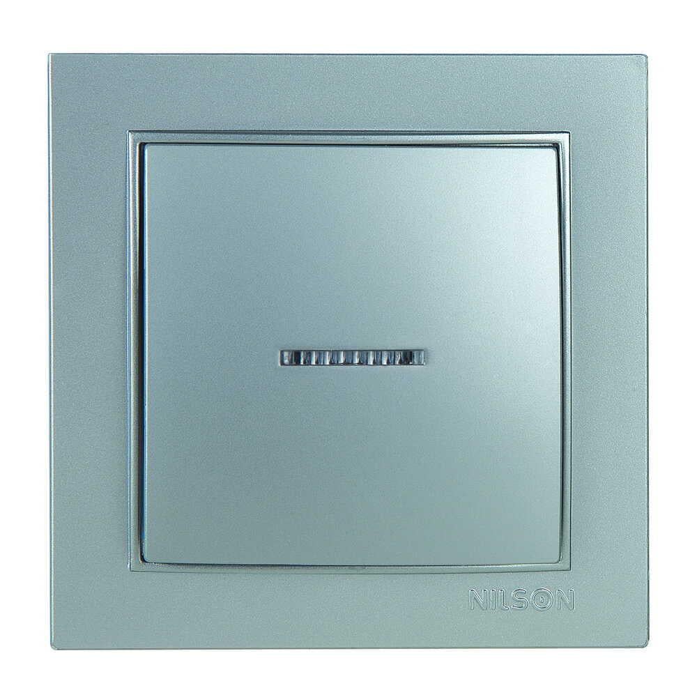 Вимикач одноклавішний Nilson Thor з підсвіткою Срібний (27131002)