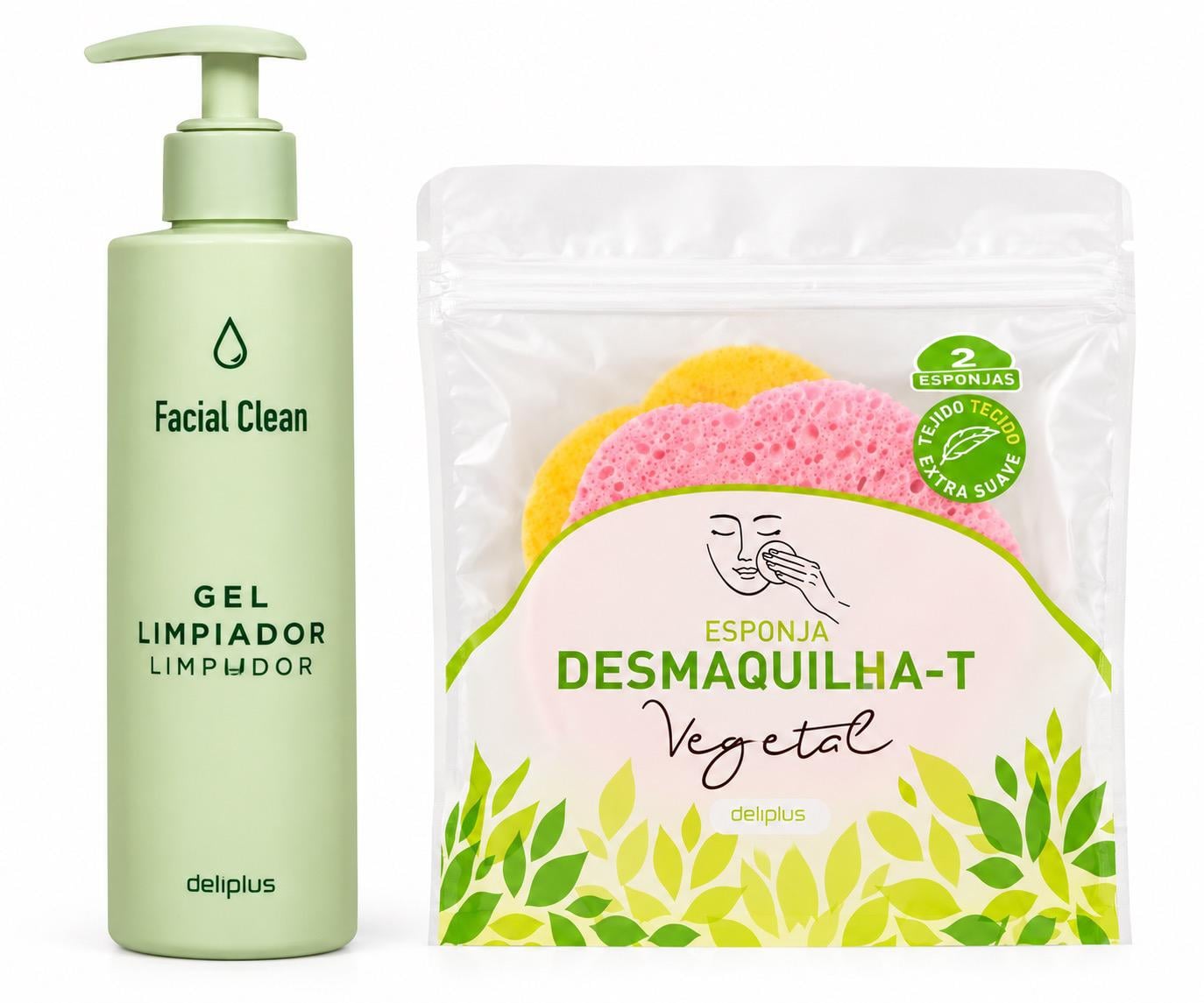 Гель Deliplus Facial Clean и растительные спонжи Esponja Desmaquilla-T 2 шт.