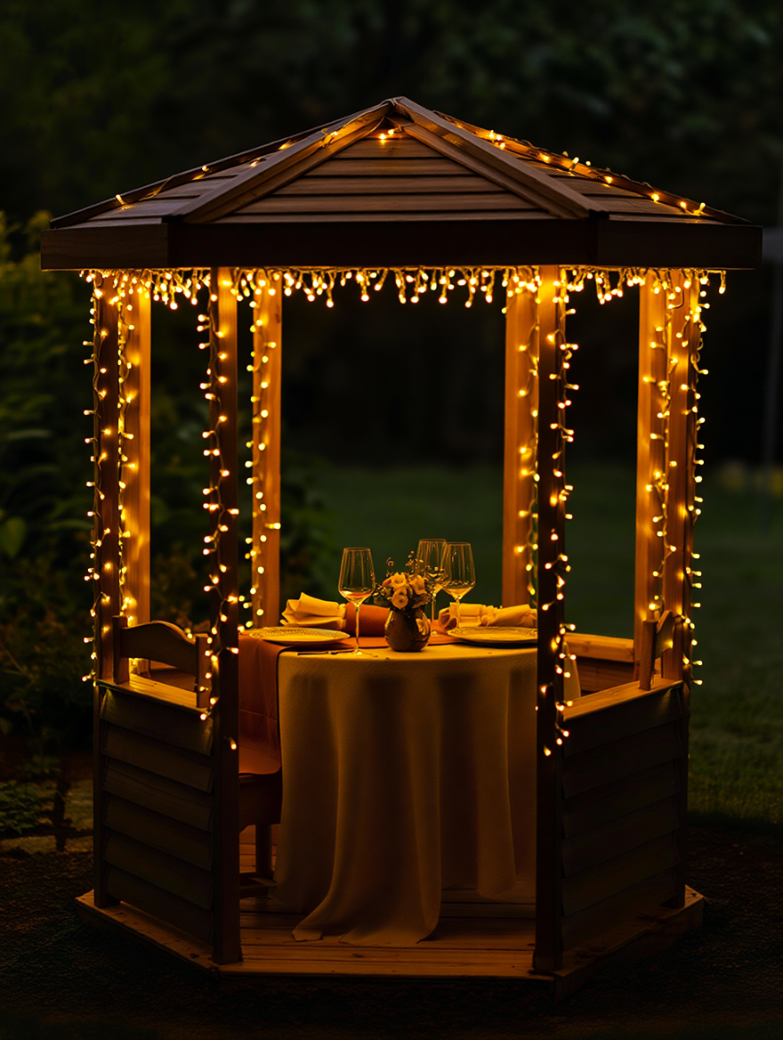 Гирлянда сетевая нить уличная на солнечной батарее 30 м 300 LED диодов 8 динамических режимов Черный/Желтый (SB300L30MBY) - фото 3