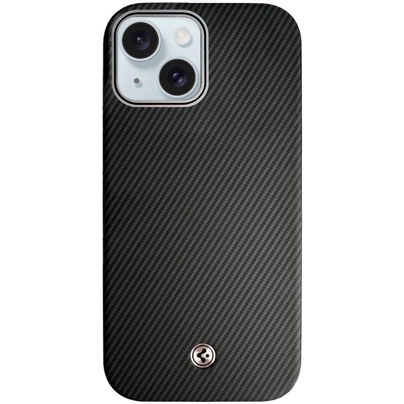 Противоударный чехол PC+Leather SGP with MagSafe для Apple iPhone 15 (6.1") Carbon