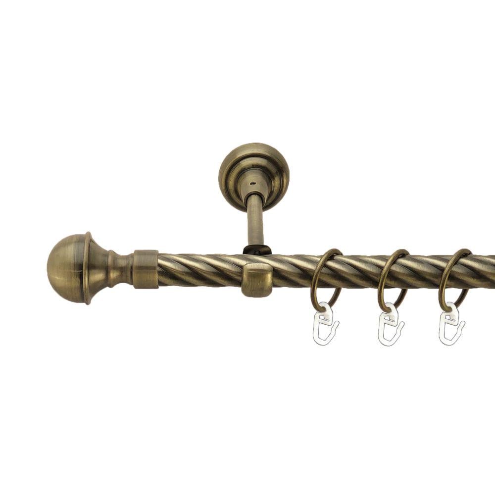 Карниз металлический Orvit Бостон однорядный открытый/скрученная труба/кольцо металлическое Антик 19 мм 160 см (00-00017129)