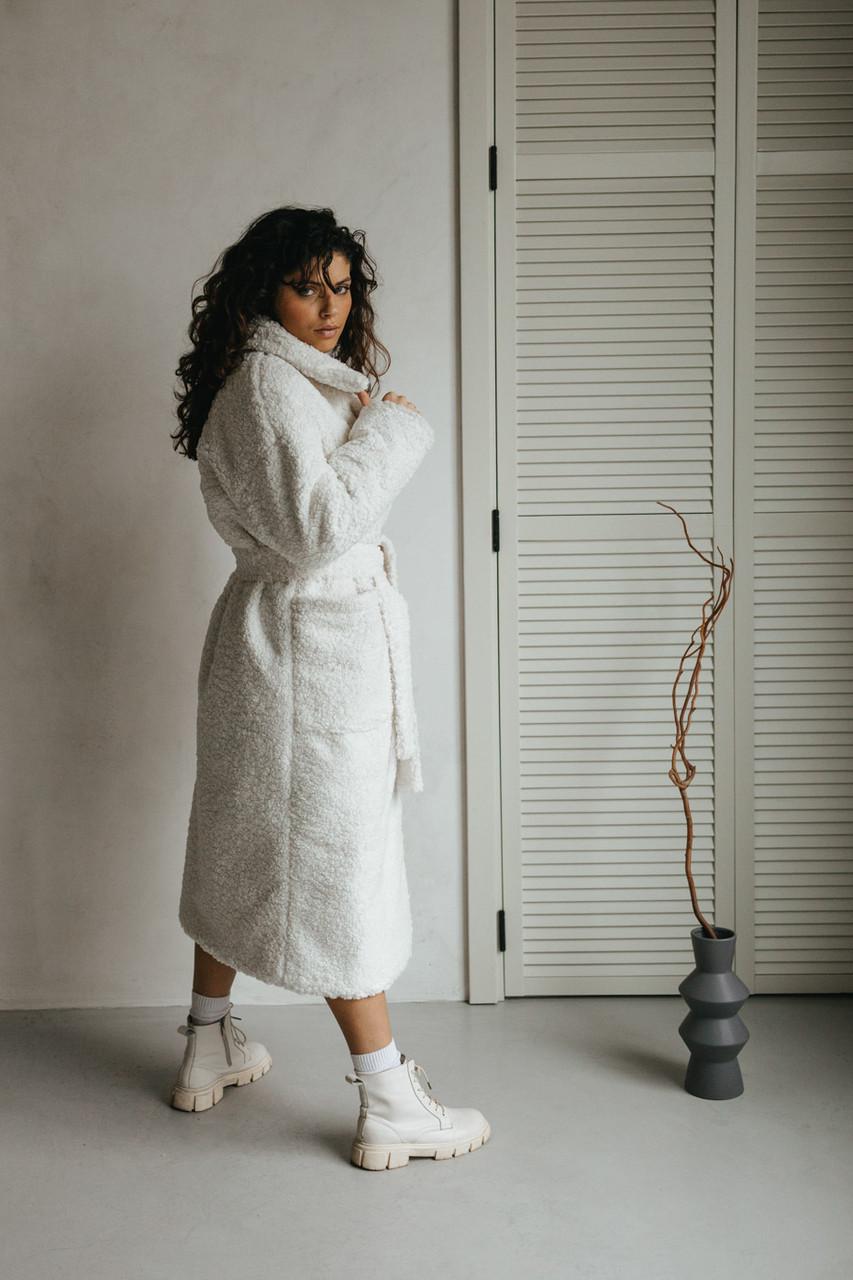 Пальто-шуба женская из эко-букле S-M Молочный (1822980649) - фото 7 Пальто-шуба женская из эко-букле S-M Молочный (1822980649) - фото 7