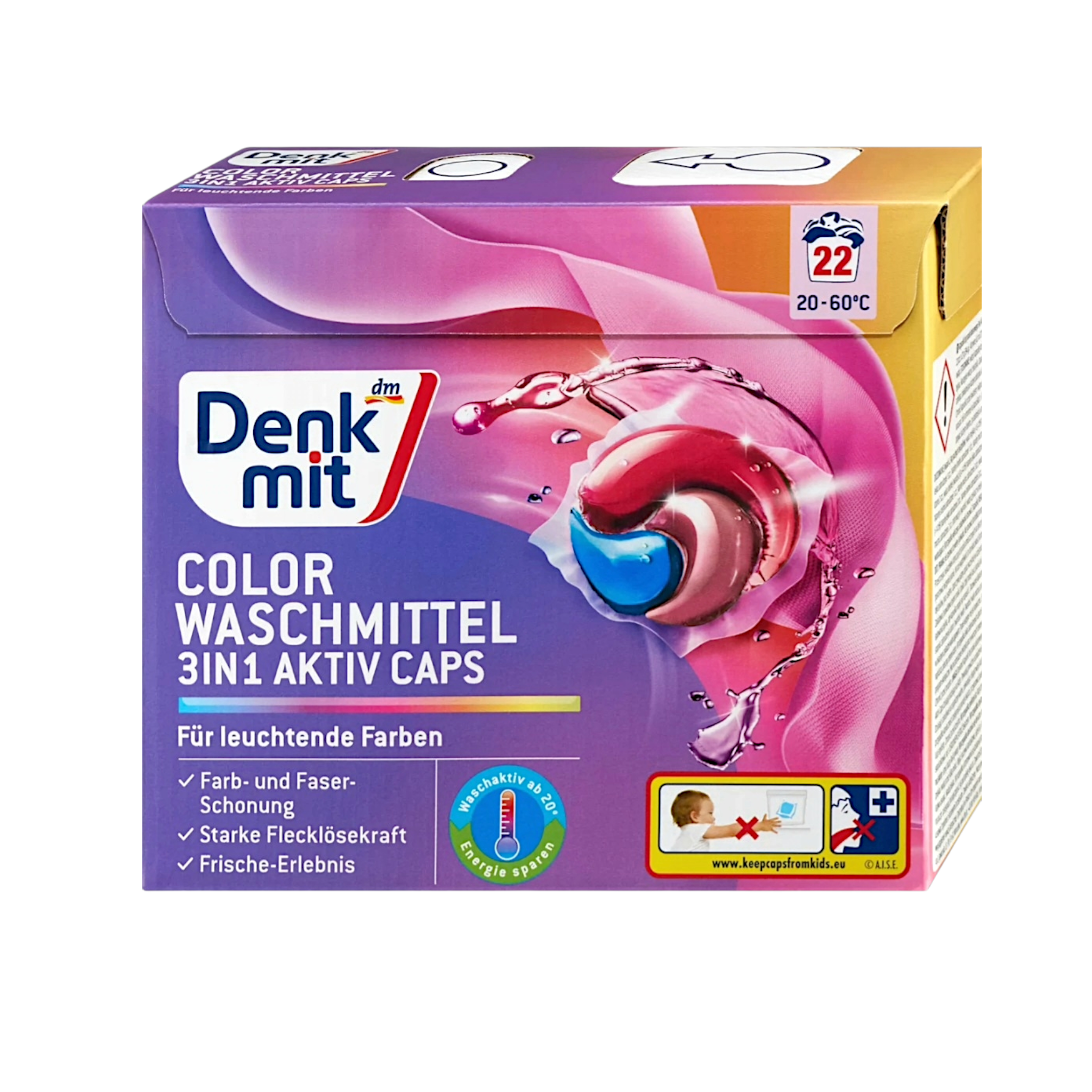 Капсули для прання кольорового Denkmit Colorwaschmittel 3 in 1 Aktiv-Caps 22 шт. (DM88882)