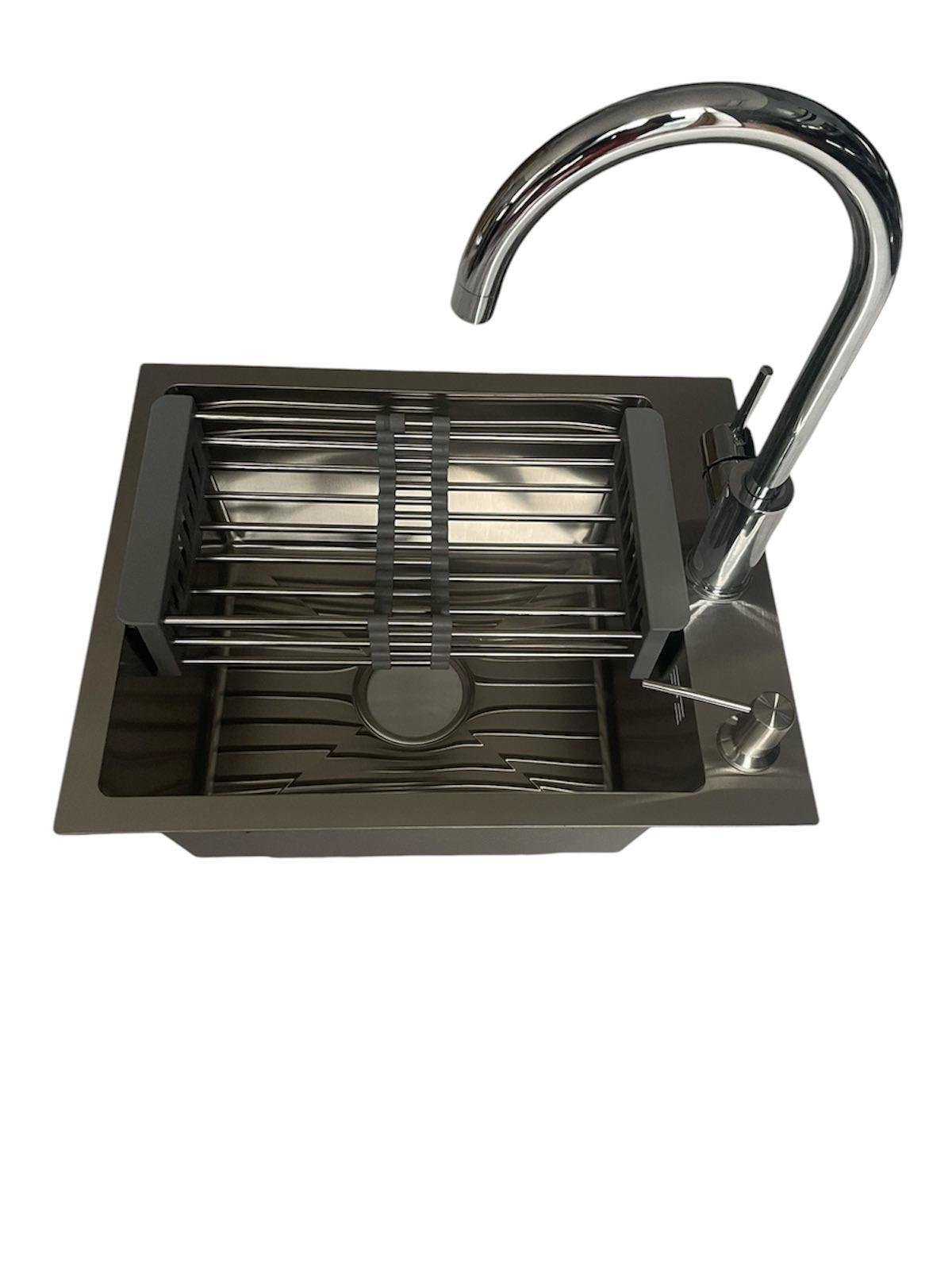 Мийка Lidz 4050 см та змішувач для кухні Q-tap Spring 007F-2 з підключенням до фільтра Сірий