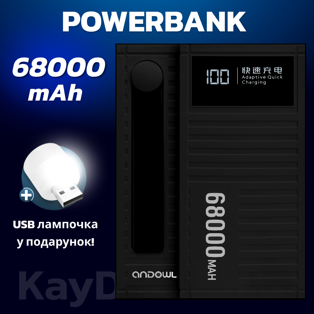 Повербанк Andowl Q-CD6500 68000 mAh швидка зарядка QC3.0 PD30W Чорний (5f1248b7) - фото 2