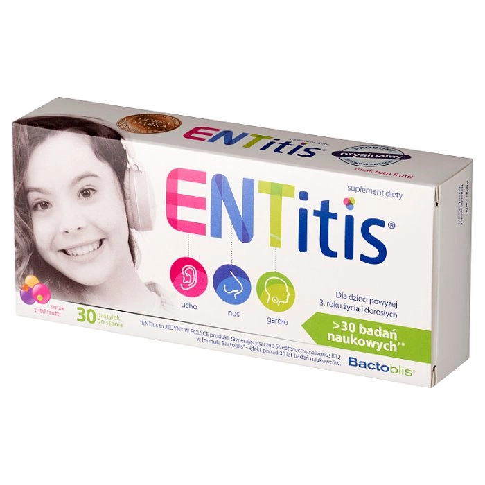 Таблетки ENTitis для розсмоктування зі смаком tutti frutti 30 пас.