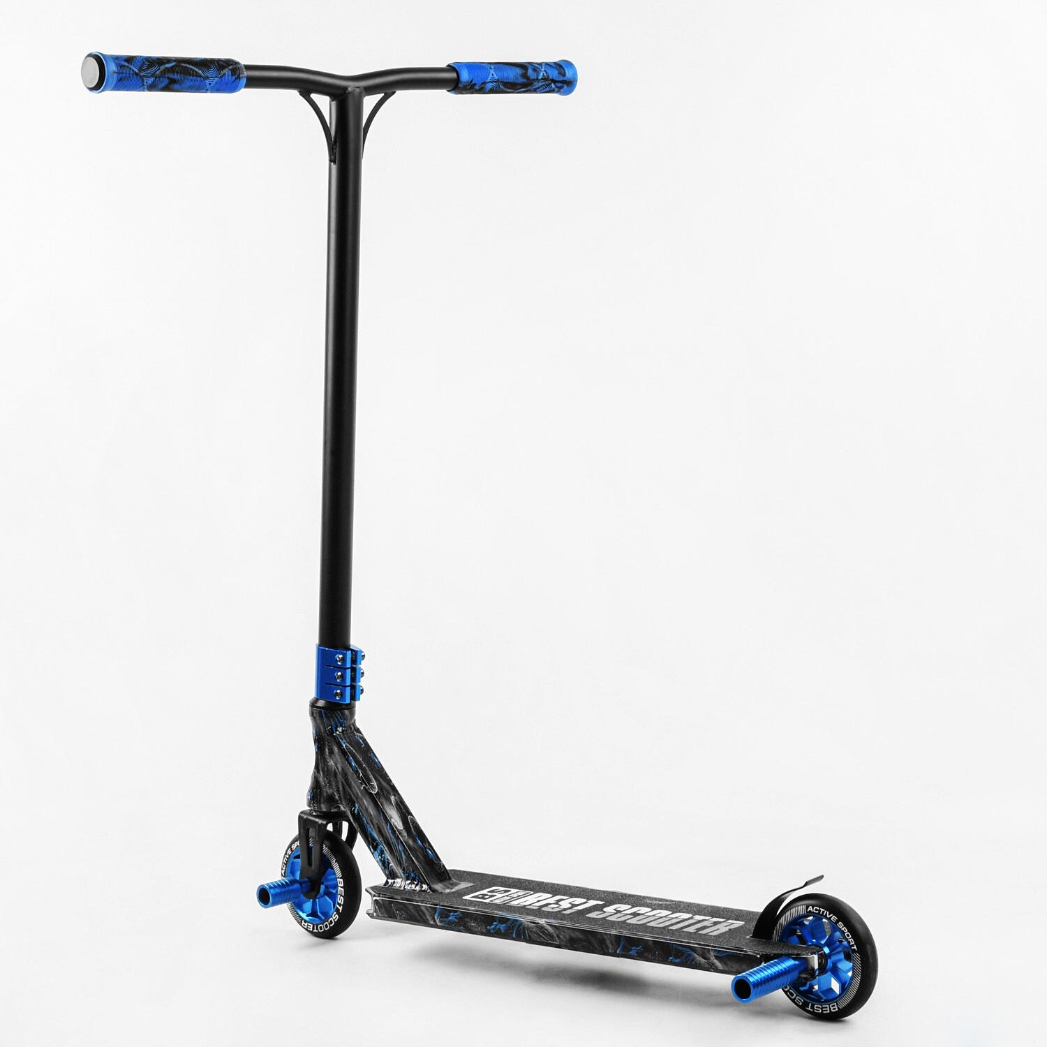 Самокат трюковый Best Scooter HIC-система пеги алюминиевый диск и дека принт hands Skulls Blue (105679) - фото 4