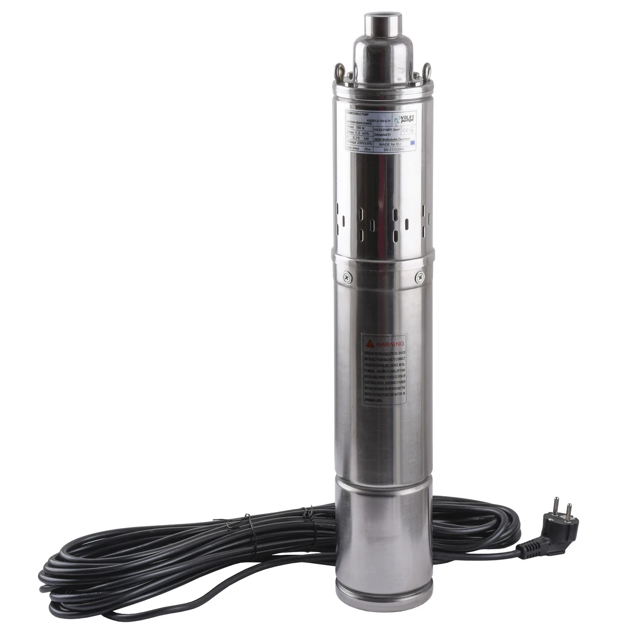 Насос скважинный шнековый VOLKS pumpe 4QGD1,2-100-0,75 кВт и кабель 15 м/4" (24209690)