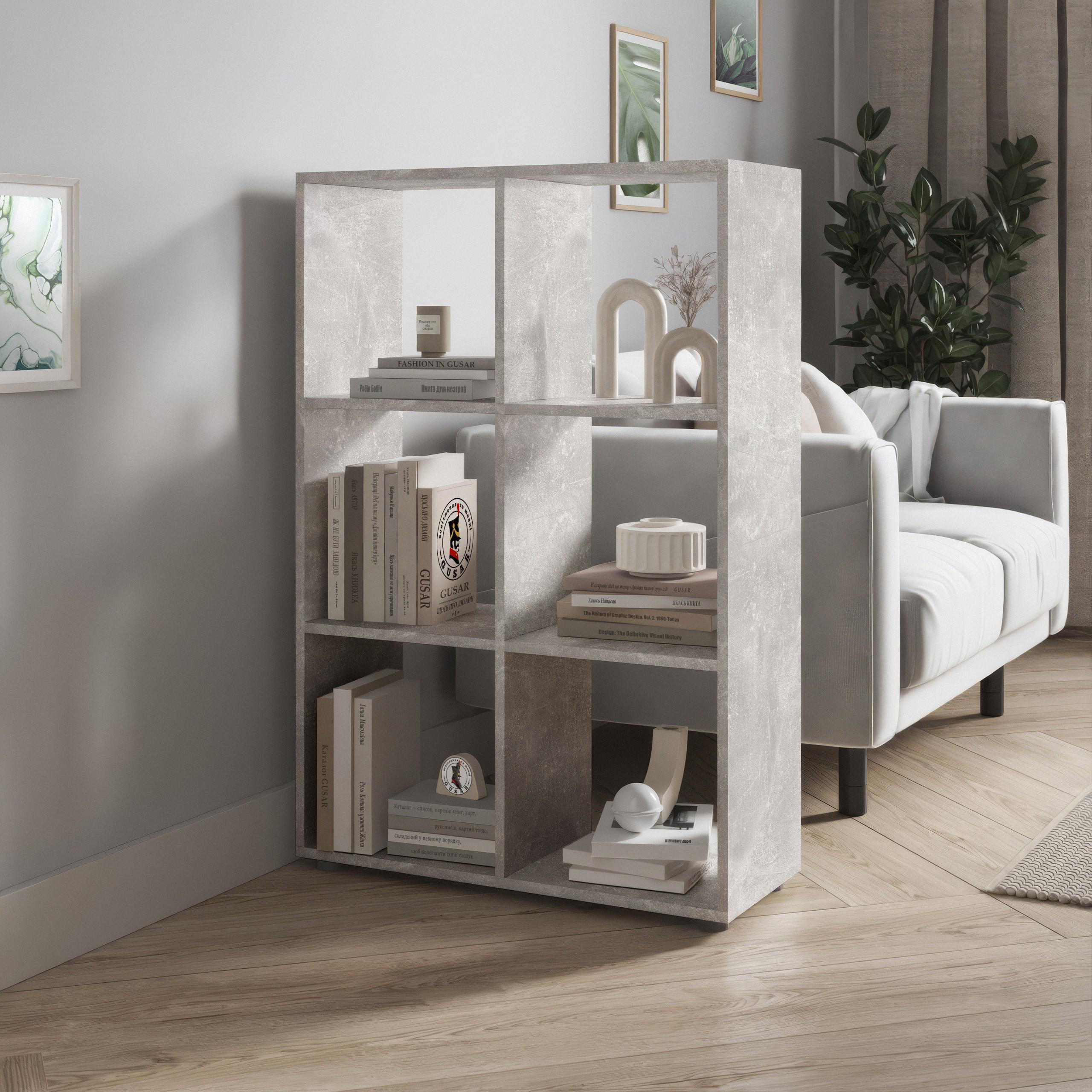 Стелаж для книг та декору на 6 комірок P-16 720x290x1078 мм Бетон - фото 2