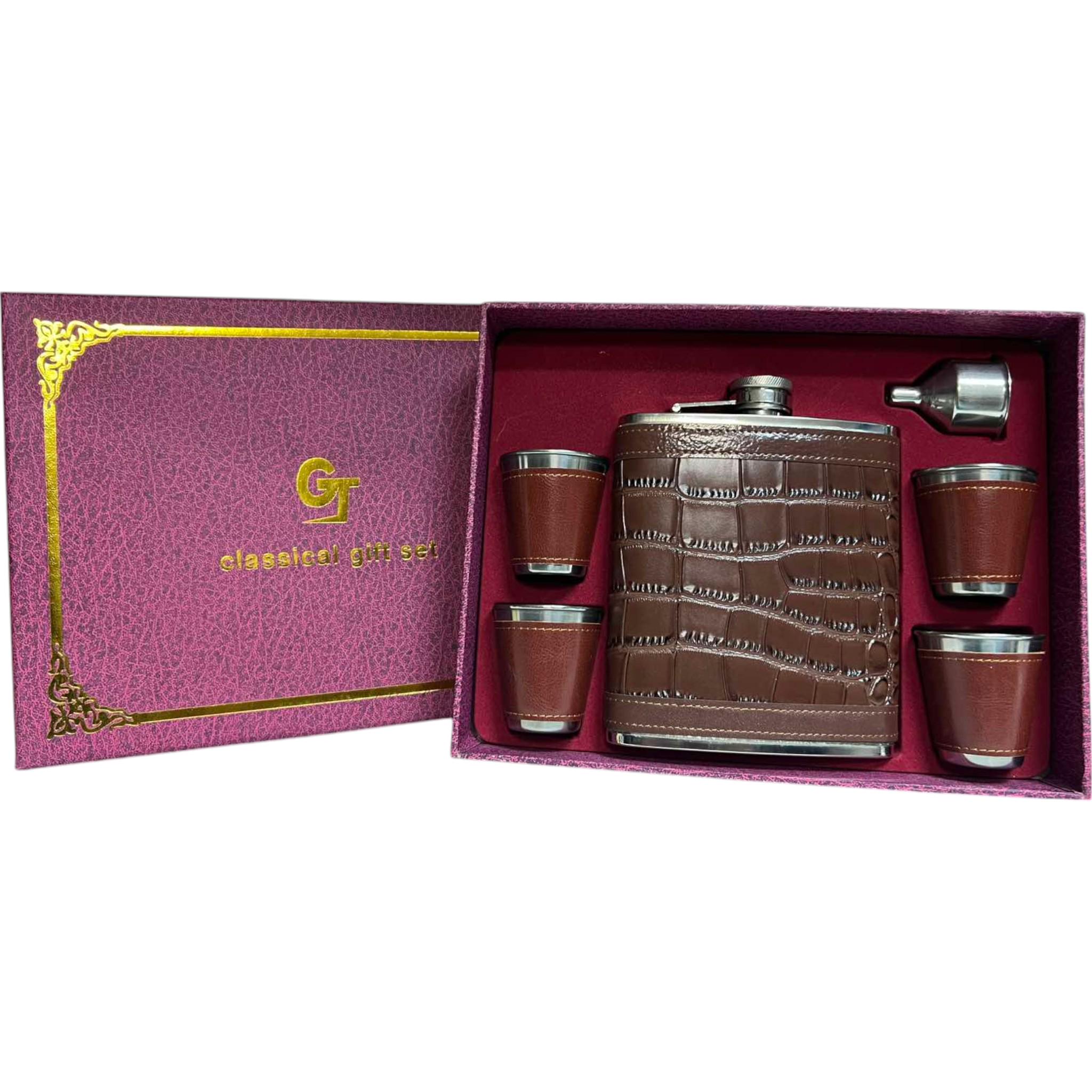 Набор подарочный GT 6в1 фляга 18Oz 532 мл/лейка/стопки 4 шт. Brown (F_DJH-2191-2B)