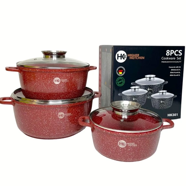 Набор кастрюль Higher Kitchen HK-301 с гранитным антипригарным покрытием 6 пр. Красный