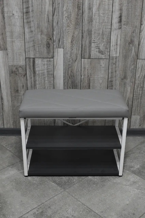 Банкетка для взуття металева з м'яким сидінням 32х47х60 см Сірий/Білий (2589015586)