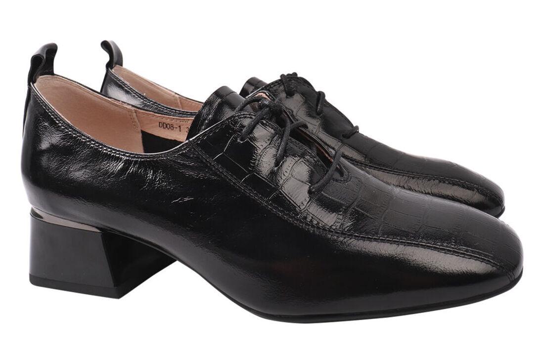 Туфли женские Geronea из кожи на большом каблуке на шуровке р. 38 Черный (934-21DTC)