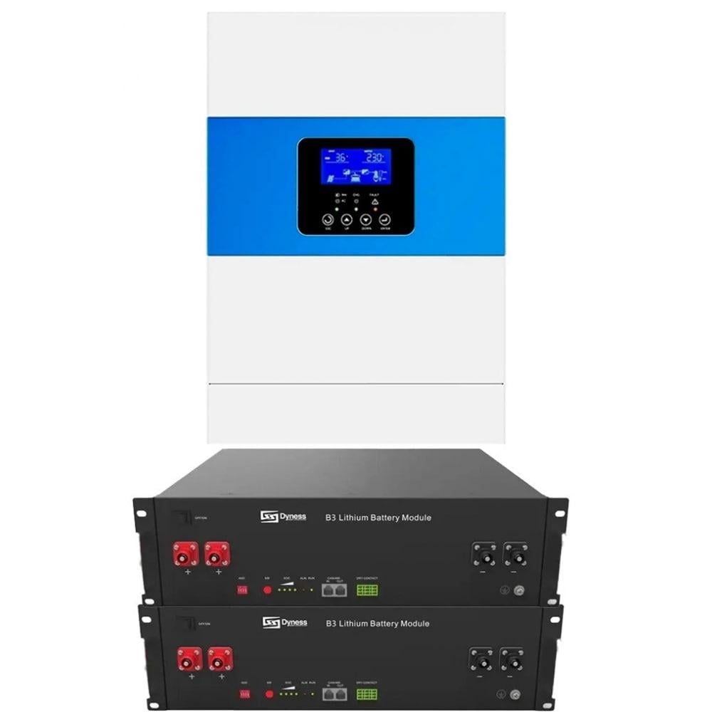 Комплект резервного живлення 6,5 кВа Parallel function гібридний інвертор Daxtromn/два акумулятори Dyness B3LiFePO4/комплект кабелів