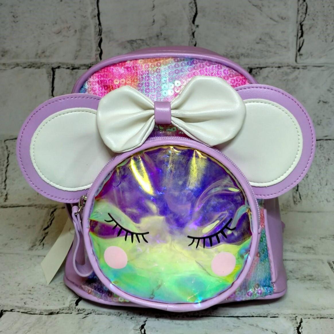 Рюкзак детский для девочки дошкольный Минни с бантиком Голографический 23х21х11 см Сиреневый (23-22-S)