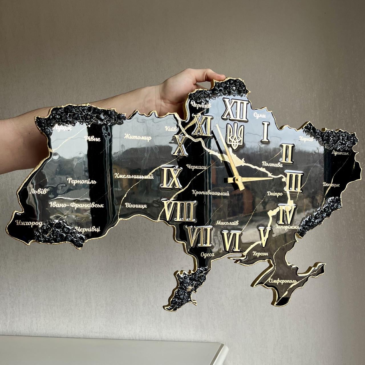 Часы настенные из эпоксидной смолы Карта Украины 130х83 см