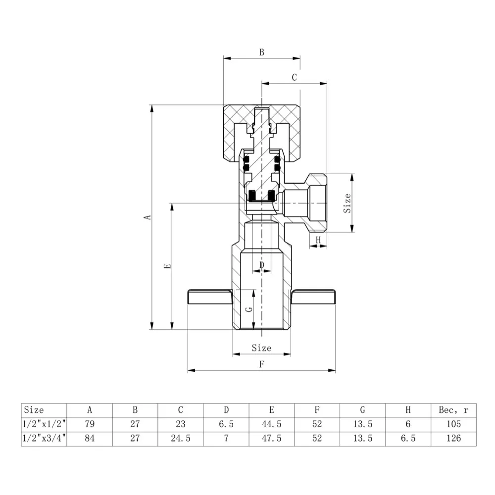 Вентиль ITAL для підключення сантехнічних приладів 1/2"х3/4" (SQ-1046068) - фото 5