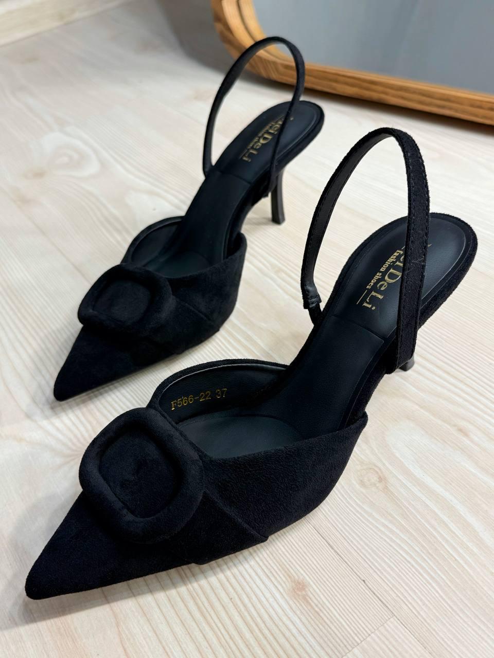 Туфли кожаные женские Meideli 566-22 slingback с пряжкой экозамша р. 39 25 см Черный (7142)