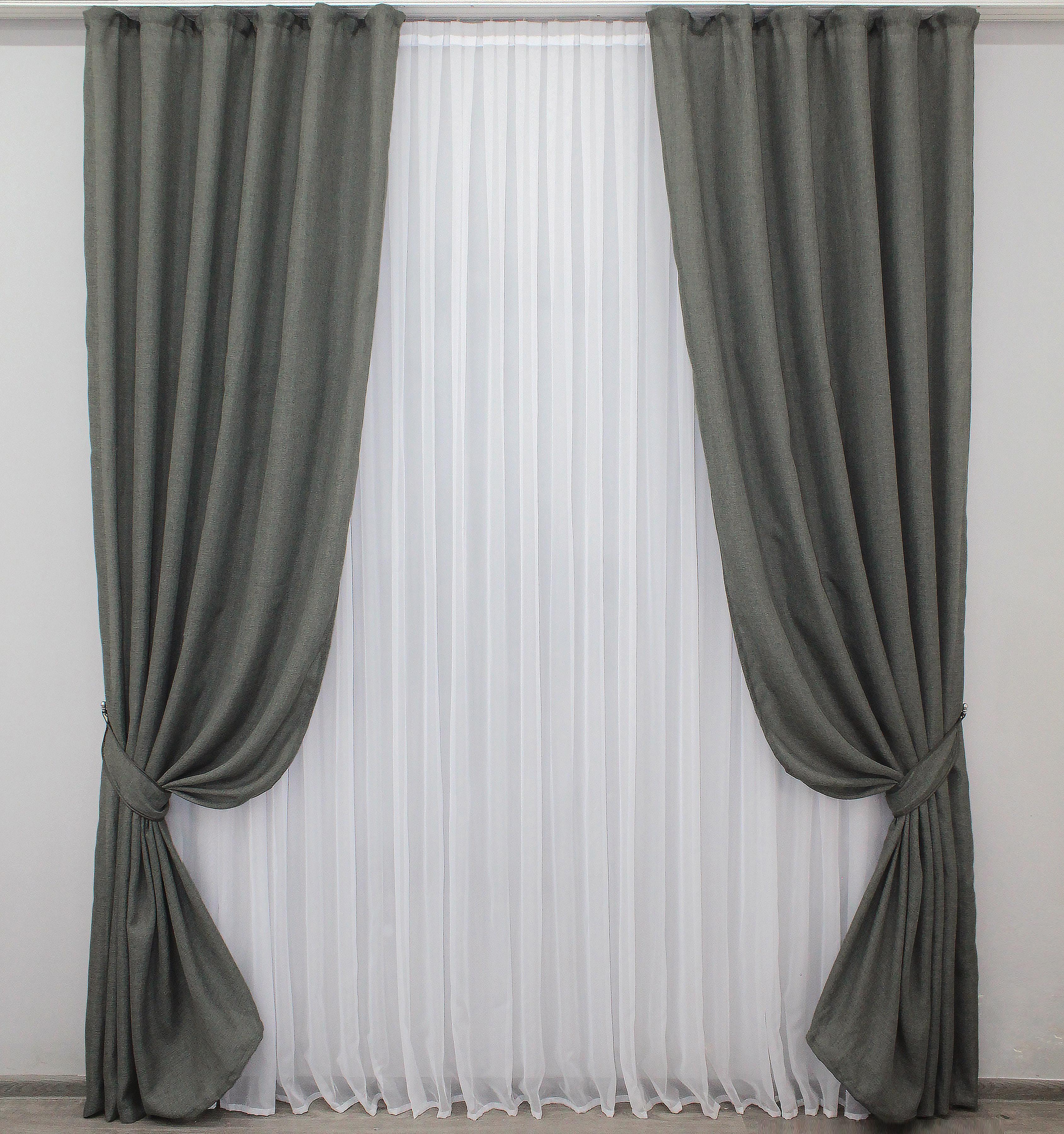 Комплект штор VR-Textil №1282ш лен/мешковина 100х275 см 2 шт. Серый (31-536) - фото 1 Комплект штор VR-Textil №1282ш лен/мешковина 100х275 см 2 шт. Серый (31-536) - фото 1