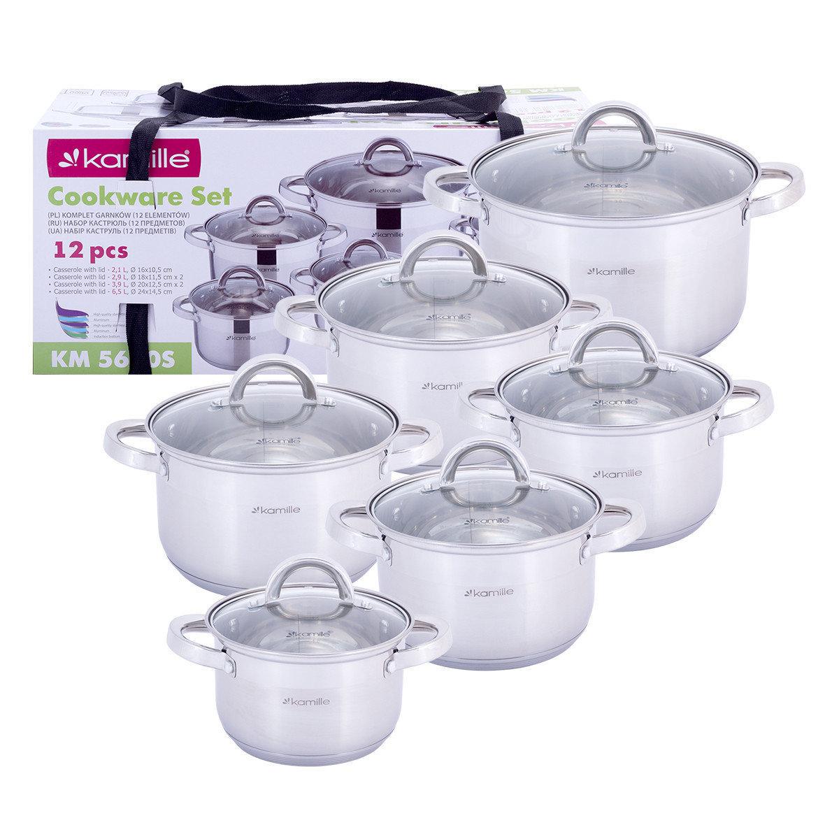 Набор кастрюль Kamille KM-5640S из нержавеющей стали 12 пр.