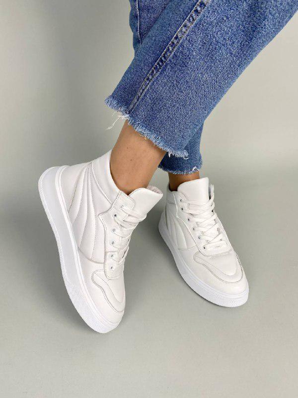 Кеди жіночі шкіряні високі зимові р. 38 Білий (8907з/38) - фото 3