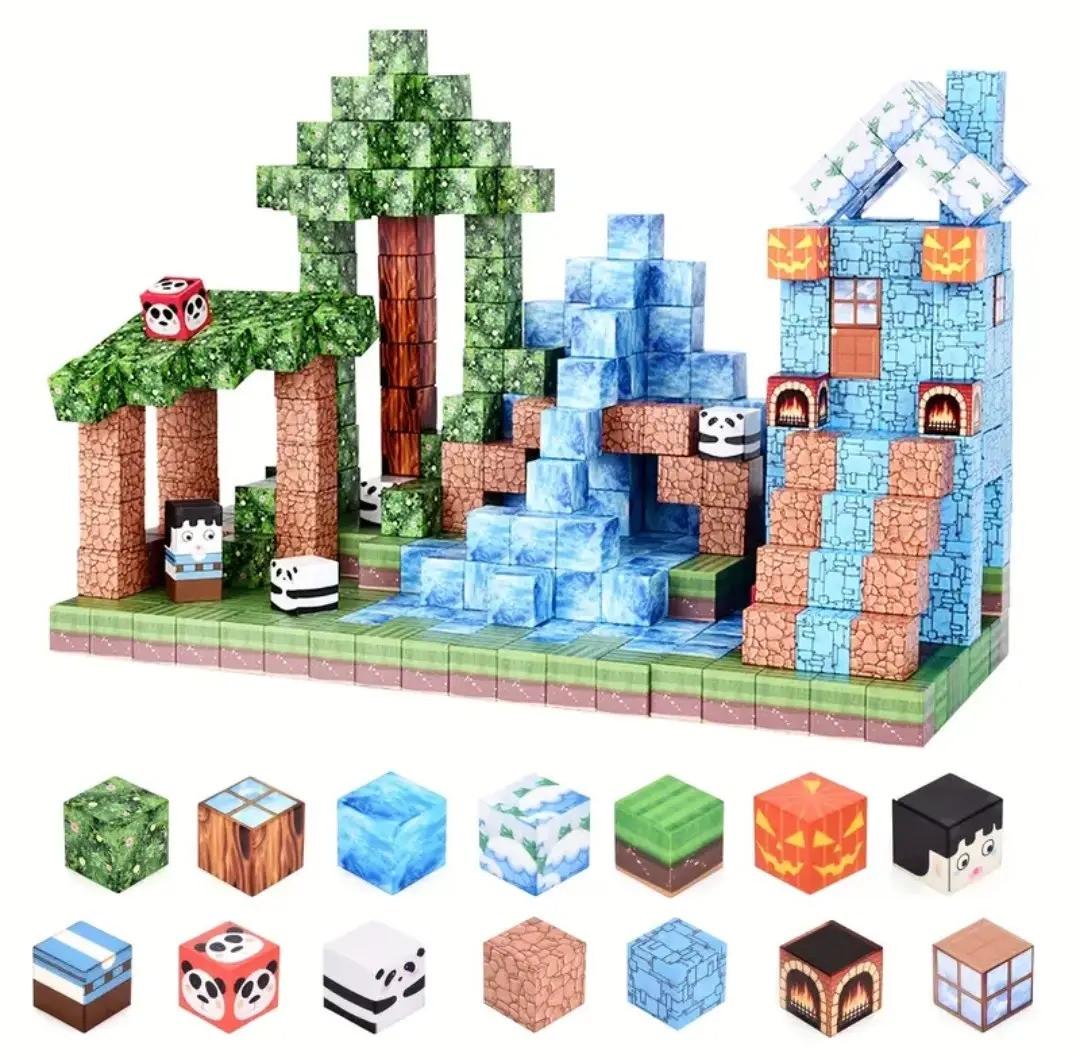 Конструктор магнітний Майнкрафт Ліс з водоспадом та льодовим будинком 100 кубиків