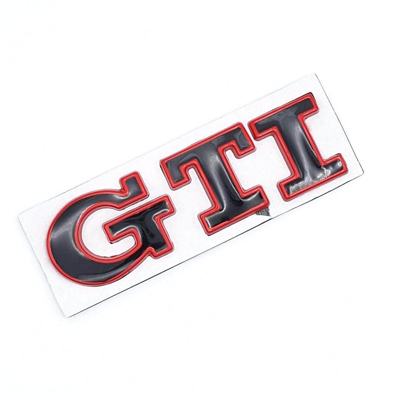 Эмблема надпись GTI Volkswagen металл 8х2,3 см Красный/Черный глянцевый (2095352219)