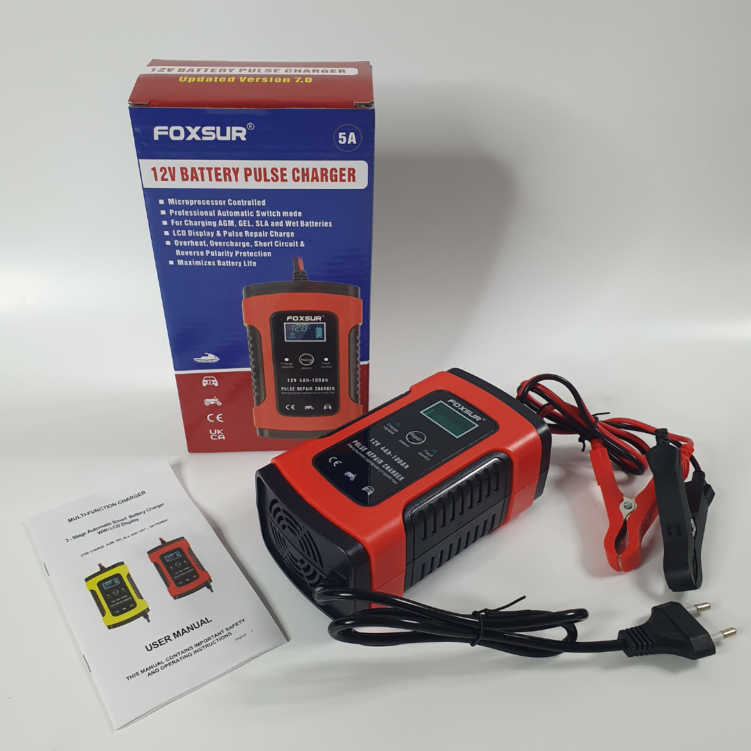 Зарядное устройство для автомобильного аккумулятора Foxsur с защитой от перенапряжения (VEN-166-Red)