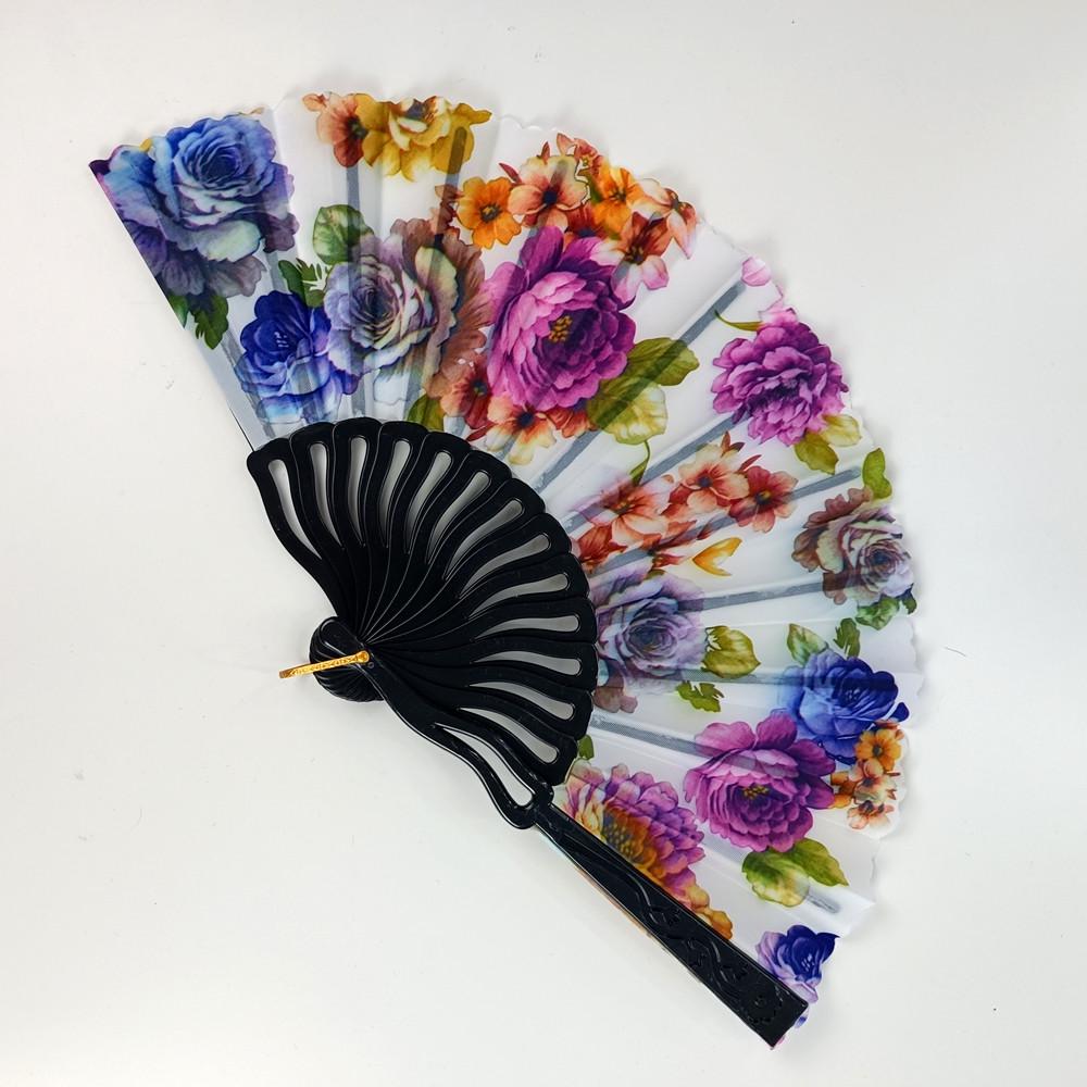 Віяло ручне з квітами 23х43 см Різнокольорове (В5703)